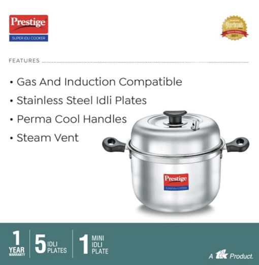 Prestige Super IDLI Cooker 6 Plates (Stainless Steel, Outer Lid, Silver) - Image 3